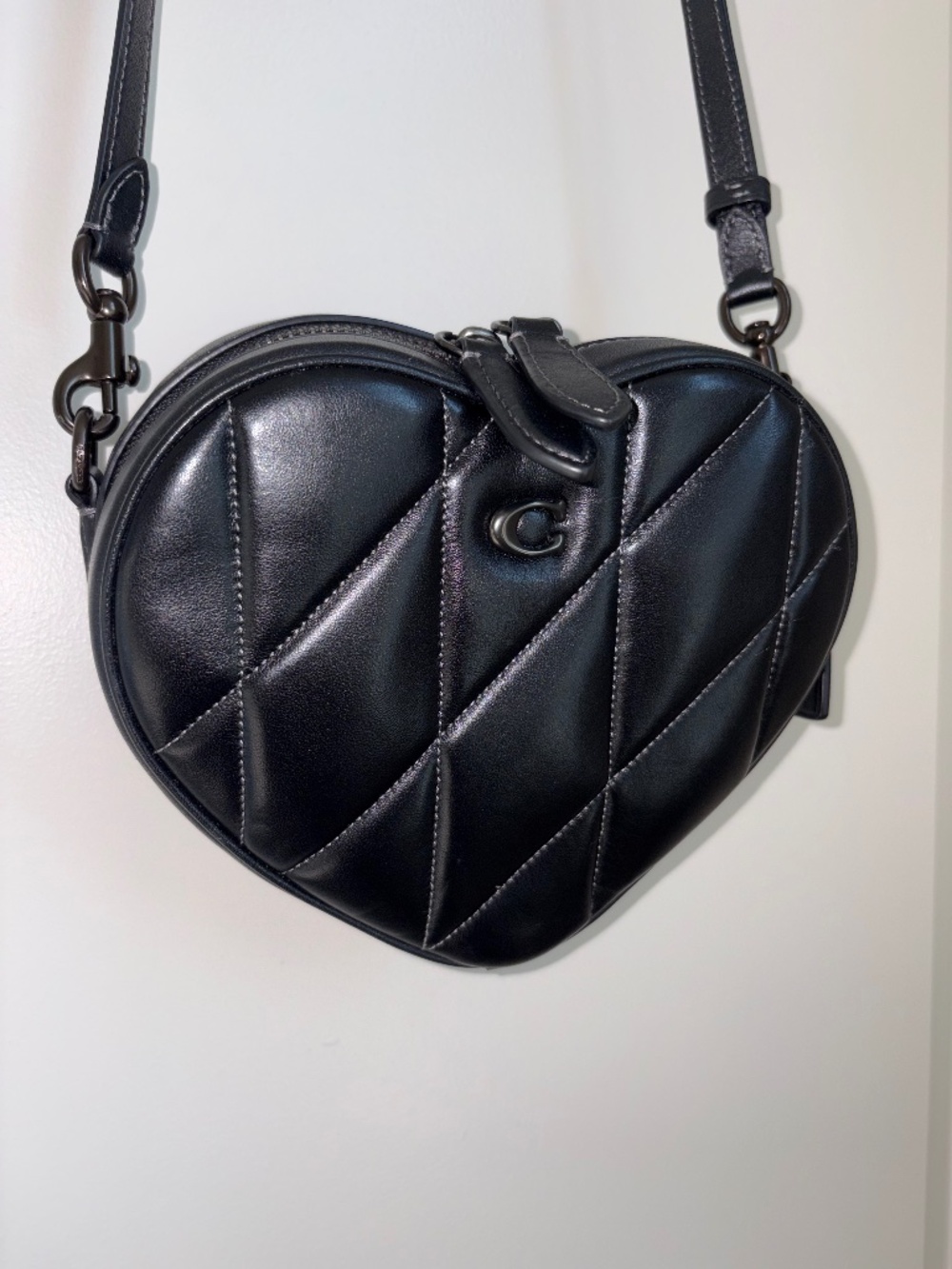 COACH | Black Leather Heart Shaped Crossbody Bag